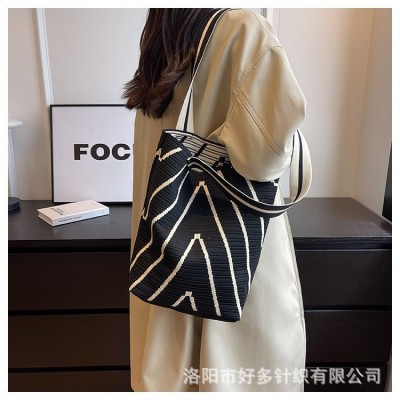 新款2024ins韩版小众设计麦穗针织包女单肩包托特包宝妈飞织包图2