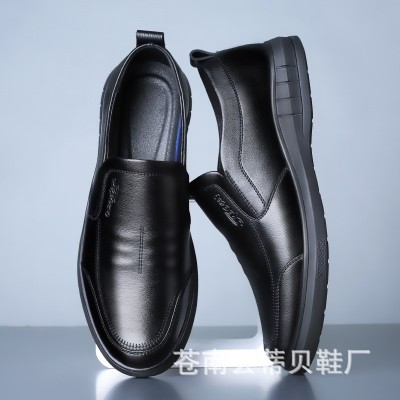 男士皮鞋男pu皮夏季防滑软底中年人爸爸透气鞋子黑百搭商务休闲鞋图3