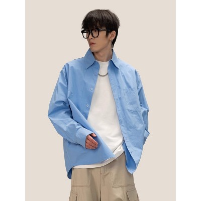 美式简约纯色棉衬衫男女早春cleanfit基础款休闲衬衣百搭衬衫外套图3