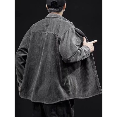 灯芯绒衬衫男士春秋季加肥衬衣休闲宽松工装男士外套长袖上衣服潮图4
