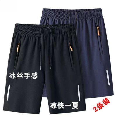 夏季男士速干休闲拉链短裤男跑步运动短裤宽松五分裤直筒沙滩裤子图2
