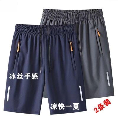 夏季男士速干休闲拉链短裤男跑步运动短裤宽松五分裤直筒沙滩裤子图3