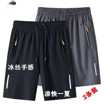 夏季男士速干休闲拉链短裤男跑步运动短裤宽松五分裤直筒沙滩裤子图4