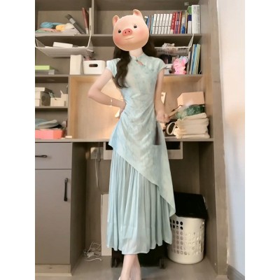 新中式连衣裙女2025新款夏季超仙改良版旗袍裙气质修身国风长裙子图3