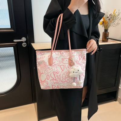 小众设计涂鸦手提托特包包女2024秋冬新款休闲单肩包大容 量腋下包图4