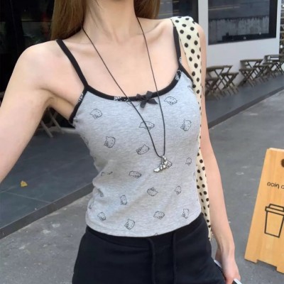 2025新款日系甜辣妹Kitty猫印花撞色小吊带修身性感纯欲辣妹上衣图4