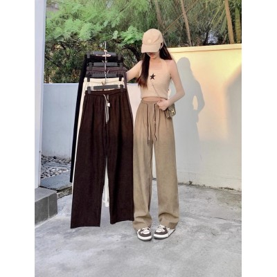 2025新款笑脸裤女生休闲裤灯芯绒双抽绳阔腿裤爆款女直筒宽松高腰