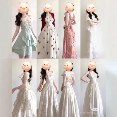 2025夏季新款十三行女装彩色系连衣裙女夏高级感少女长裙批发杂款