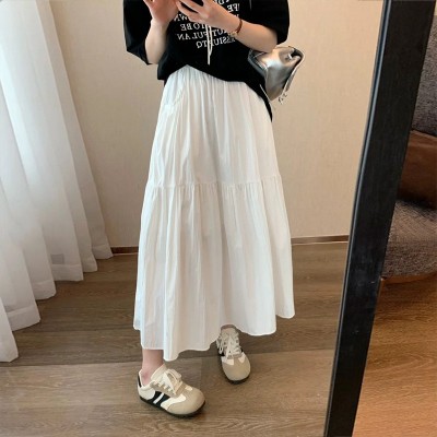 【口袋款】白色半身裙女夏2025新款慵懒风大摆中长裙子蓬 蓬蛋糕裙图1
