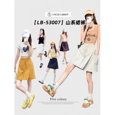 速干工装裙裤女夏季2025新款松紧腰前开叉设计感运动休闲五分裤裙图2