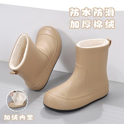 2024新款简约雨鞋女款防水鞋学生雨靴外穿短筒加绒保暖鞋防滑批发