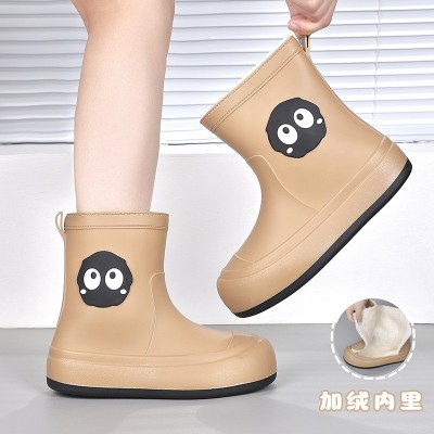 2024新款简约雨鞋女款防水鞋学生雨靴外穿短筒加绒保暖鞋防滑批发图5