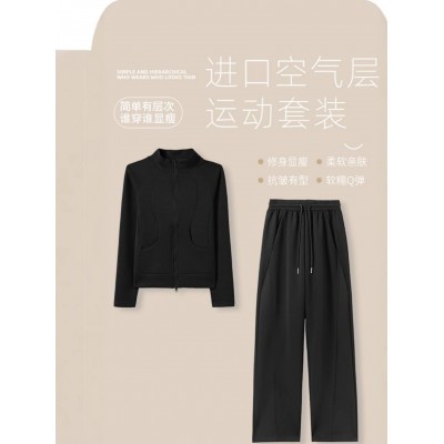 新款320克空气棉运动套装女立领外套修身显瘦健身高腰抽绳瑜伽服图3