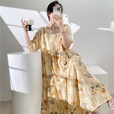 超长款睡衣女春秋季睡裙夏季女士新款棉绸睡衣加大码高级感连衣裙图2