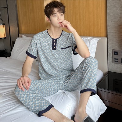 男士睡衣人造棉春夏季新款中青年爸爸装短袖长裤套大码棉绸家居服图4