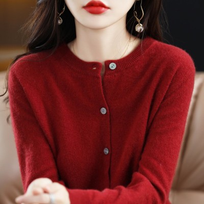 2025新款针织开衫早春圆领毛衣女长袖纯色百搭外套女装一件代发图2