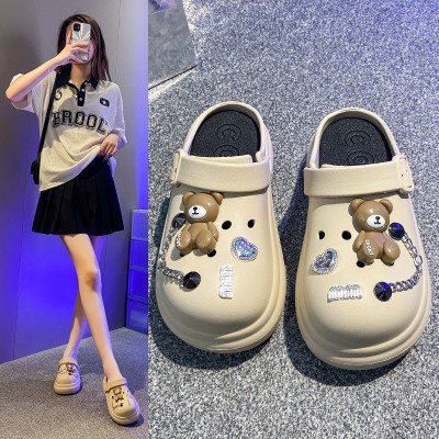 新时尚松糕底洞洞鞋女款厚底增高防滑网红可爱沙滩凉拖鞋外穿夏季