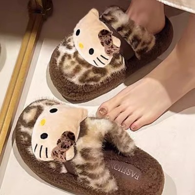 新款秋冬棉拖保暖舒适豹纹小猫设计包头毛毛拖鞋居家室内棉拖鞋女图4