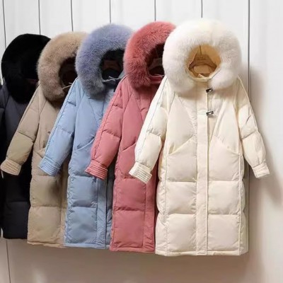 冬季新款白鸭绒羽绒服女装长款过膝面包服韩版外套女品牌批发货源图2