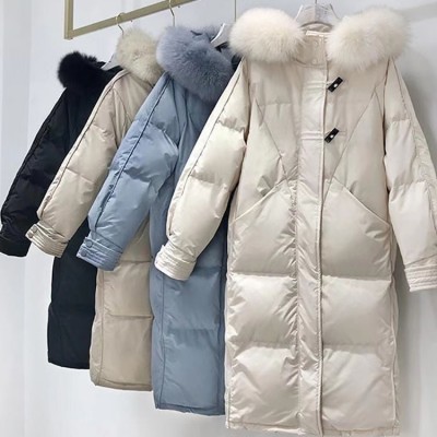 冬季新款白鸭绒羽绒服女装长款过膝面包服韩版外套女品牌批发货源