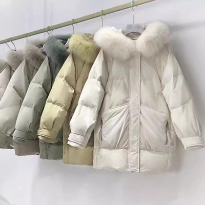 冬季新款白鸭绒羽绒服女装长款过膝面包服韩版外套女品牌批发货源图4