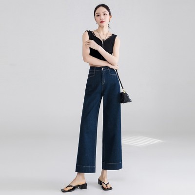 高腰牛仔裤女2025春夏款百搭遮肉小个子九分真口袋微喇直筒裤图2