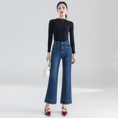牛仔裤女2025春夏季新款直筒微喇高腰显瘦小个子百搭四面弹九分裤