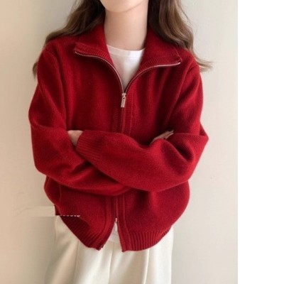 阿诗蜜白色高领毛衣外套女2025新款春秋季高级感穿搭拉链开衫上衣图2