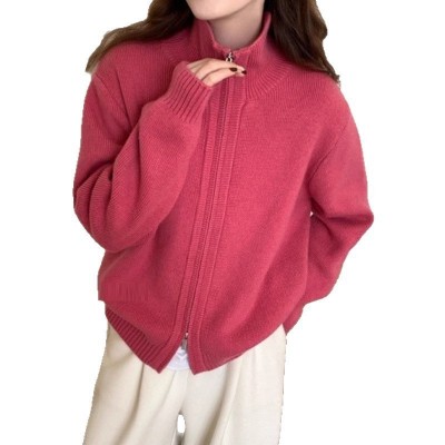 阿诗蜜白色高领毛衣外套女2025新款春秋季高级感穿搭拉链开衫上衣图3