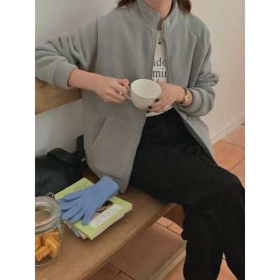 2024秋冬加厚加绒保暖外套女拉链开衫摇粒绒立领卫衣韩版休闲上衣图3