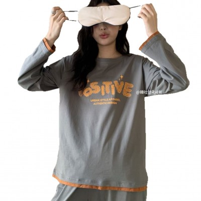 阿诗蜜慵懒撞色边纯棉家居服秋季长袖长裤休闲宽松两件套装女图5