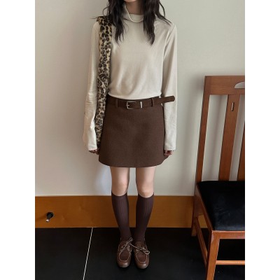 高级感磨毛高腰显瘦半身裙女2025冬季新款复古百搭呢料短裙A字裙图3