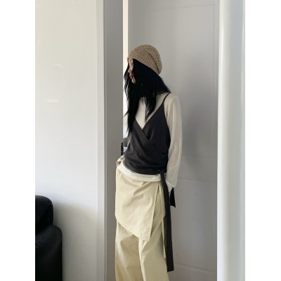 韩版设计感假两件休闲裤女2025秋季新款百搭屁帘显瘦宽松 水洗长裤图5