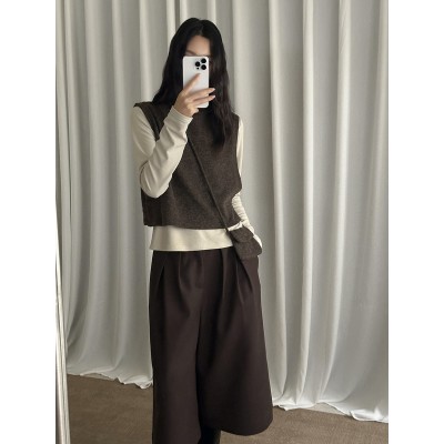 韩版设计感长袖针织马甲两件套女2025十三行秋季新款修身套头上衣图4