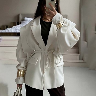 西装外套女高级感2025春秋欧美女装气质通勤收腰系带垫肩西装外套