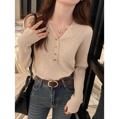 打底衫女小香风内搭春装2025新款v领针织衫软糯毛衣长袖早春上衣